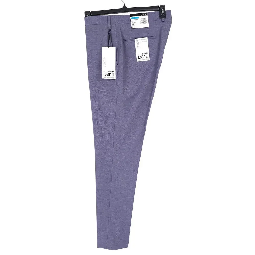 Bar III Mens Slim Fit 2 Piece Suit 36R 32x30 Lavender Purple Solid Stretch Wool